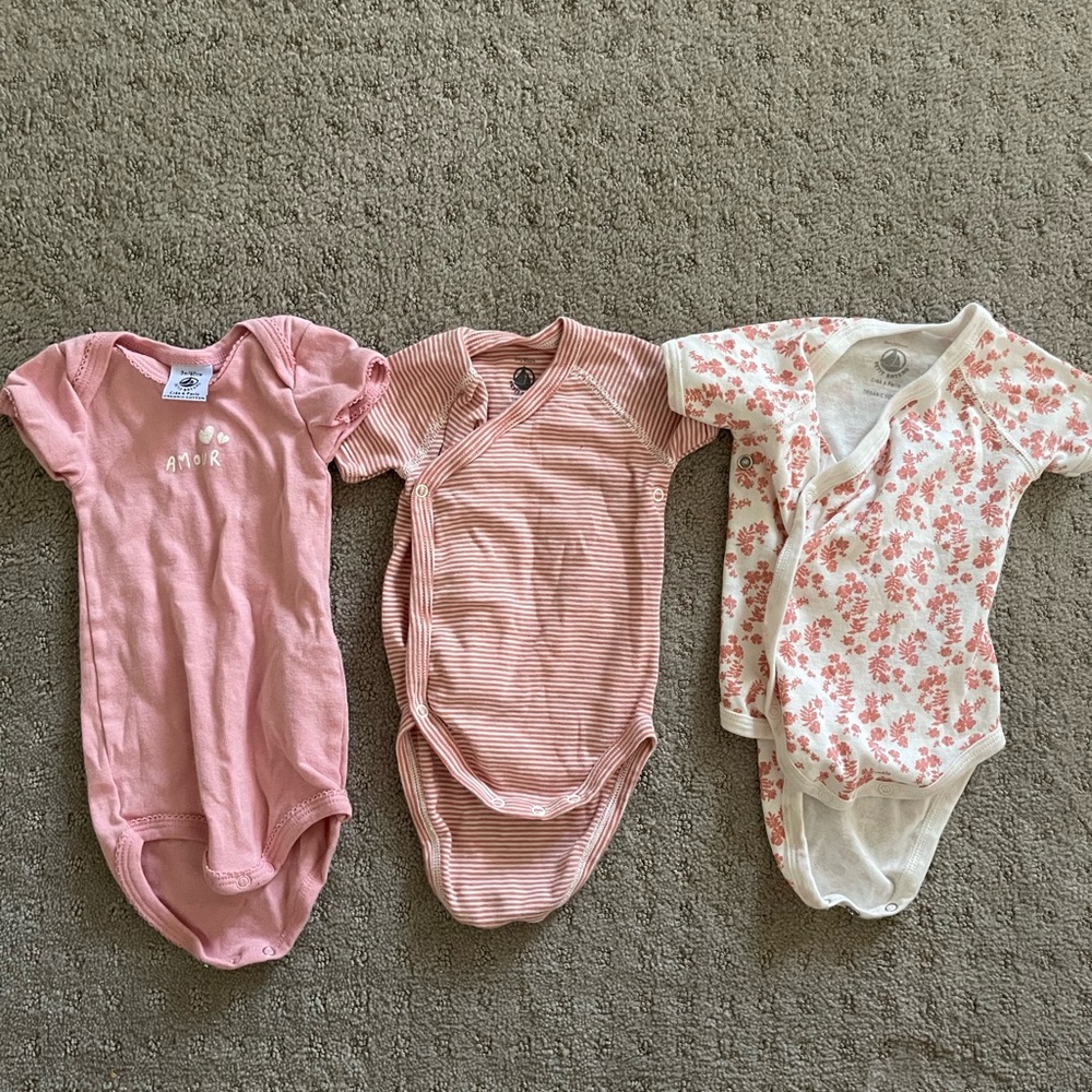 Set of three wrap over baby onesies from petite bateau nwot